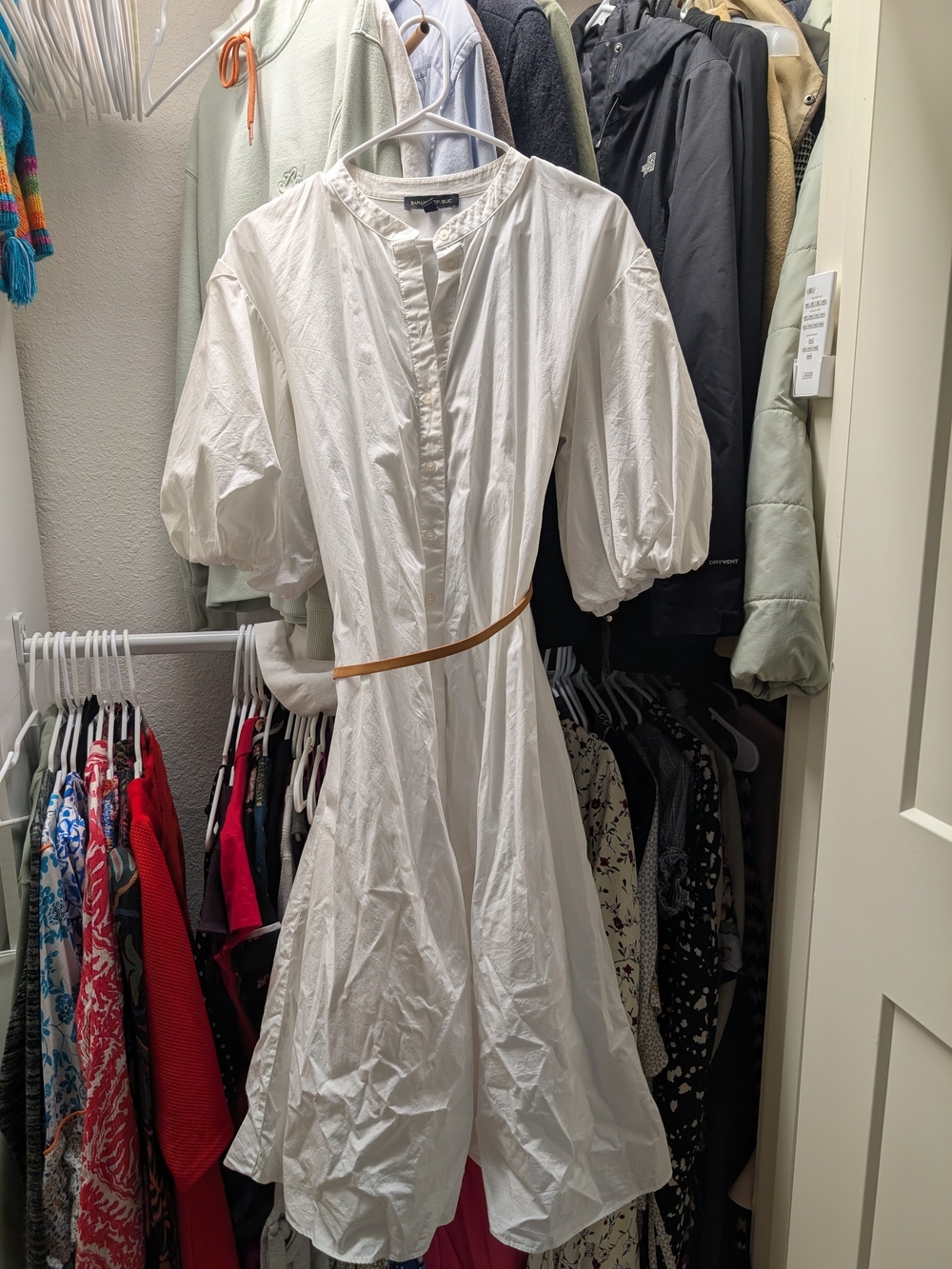 Banana Republic White Puff-Sleeve Maxi Button Down Dress Size M